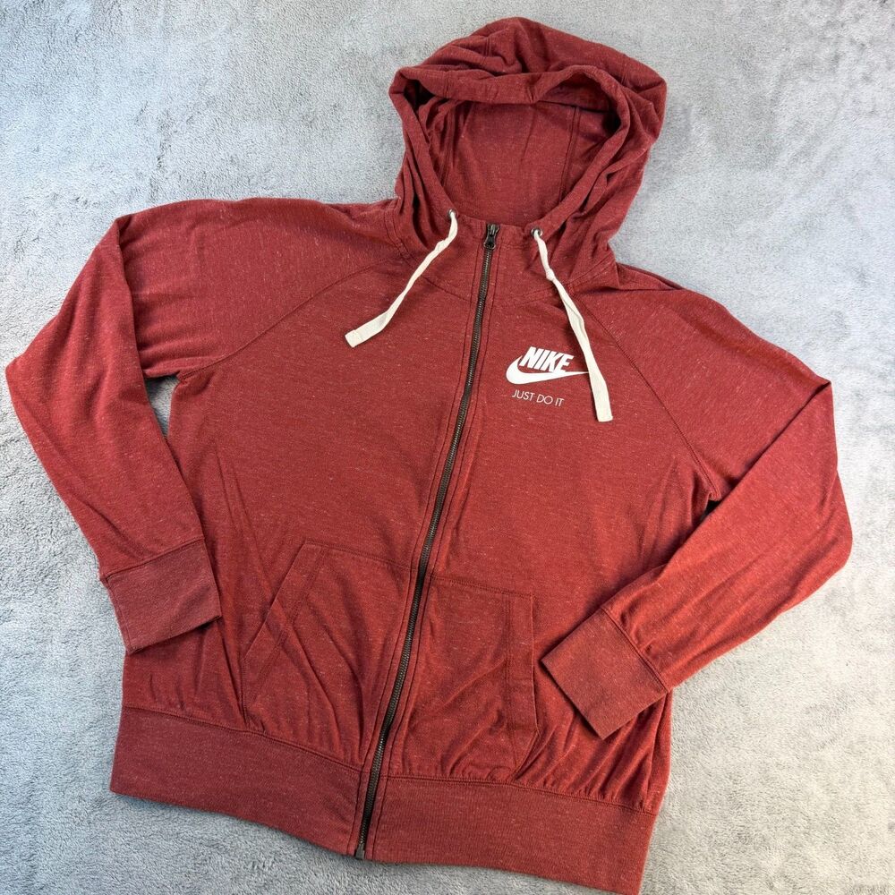 Nike Hoodie Mens XL Red Heather Full Zip Just Do It Swoosh Organic Cotton